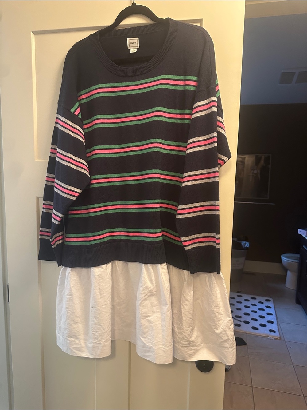Maeve Navy Stripe Sweater with Pink & Green Accents